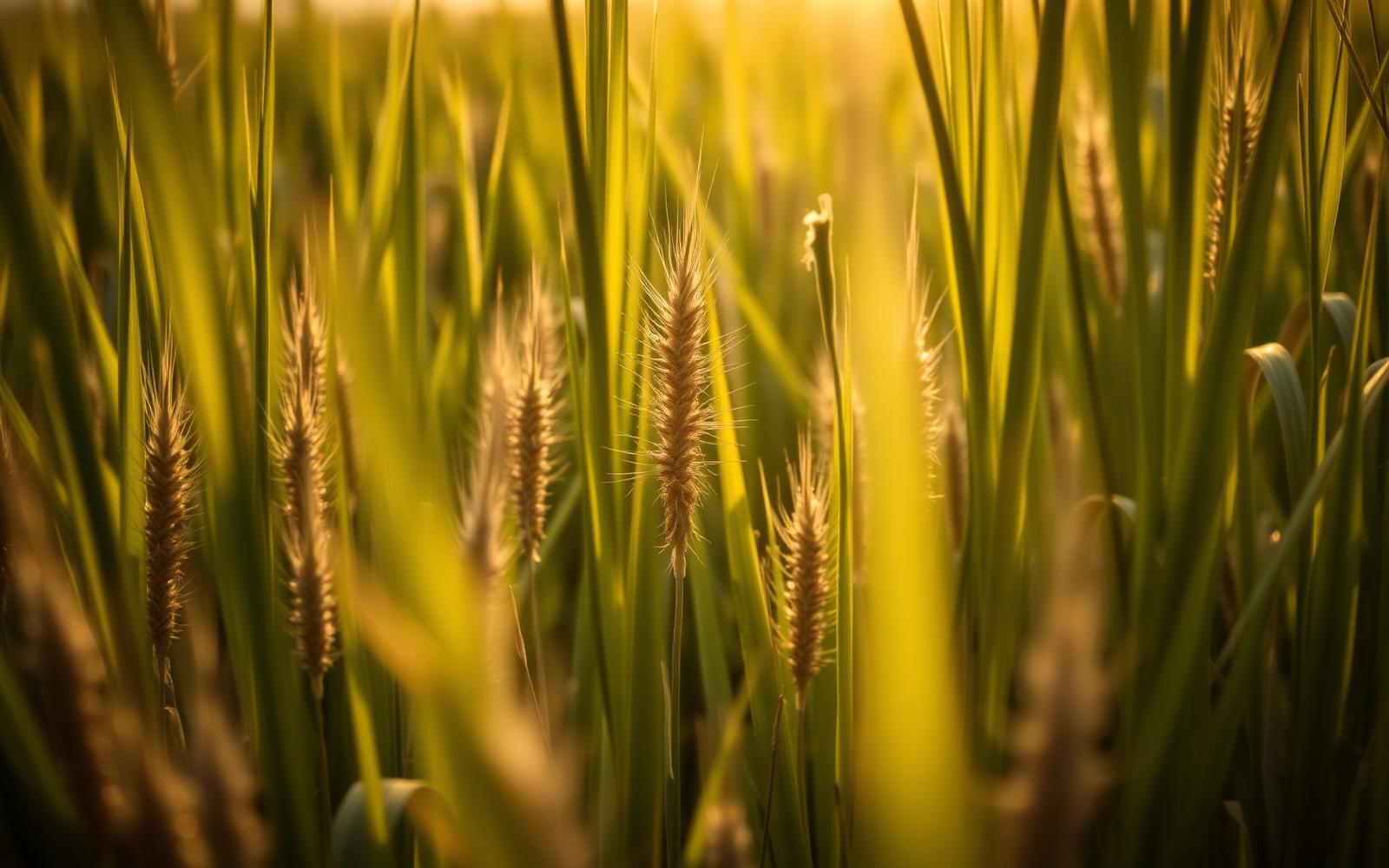 Jute plants growing in a delta field under warm morning light